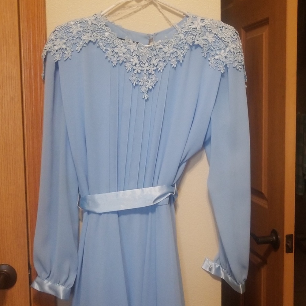 Baby blue long sleeve, long dress